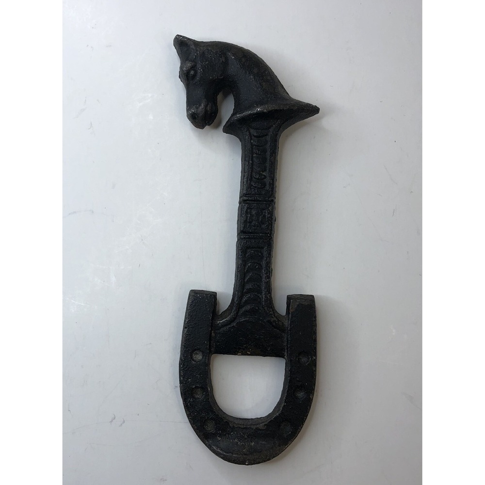 Vintage 6" Heavy Cast Iron Horse Head With Horseshoe Bottle Opener Patina